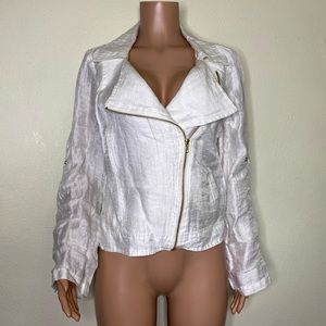 Black Rainn White Linen Soft Lined Moto Jacket Size L
